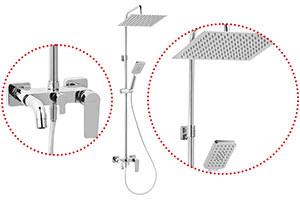 Algeo Square - верхний душ с душевой головкой и смесителем для ванны